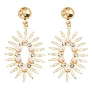 Radiant Oval Gold Pearl & Jewel Sun Earrings
